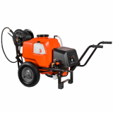 Pompe de pulvérisation à batterie Stocker 12V de 80 l art. 303 - Pompe de pulvérisation électrique sur chariot avec barre de pulvérisation et crochet d'attelage