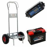 Set complet : chariot porte batterie Geotech + batterie 100 ah + chargeur de batterie Awelco Automatic 20