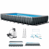 Intex Ultra XTR Frame 26378NP - Piscine hors-sol + Kit Nettoyage et Volleyball