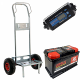 Kit complet : chariot porte batterie Geotech + batterie 80 ah + chargeur Awelco Automatic 20