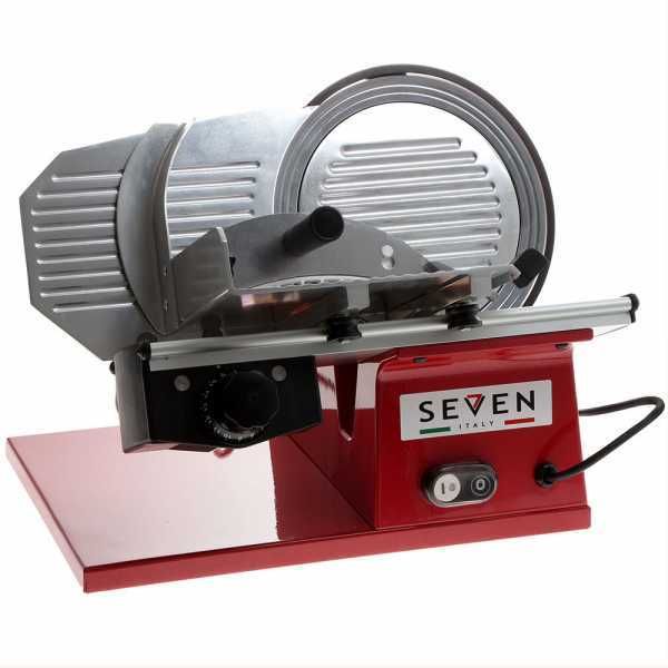 Seven Italy PS 220 PRO-Rot - Aufschnittmaschine mit Messer 220 mm - Schleifaufsatz im Lieferumfang - 160W